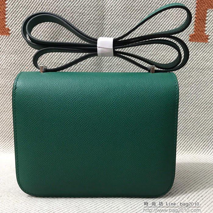 HERMES愛馬仕 H空姐包 進口原廠EP皮 頂級蜜蠟製作 街拍必備單品 墨綠金銀 單肩斜挎包  Ama1555